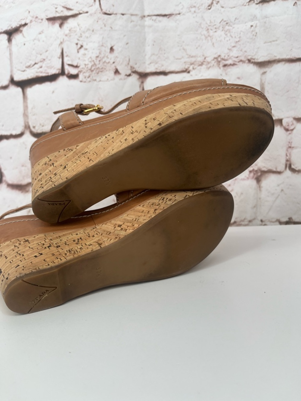 Prada Leather Wedge Sandals, Size 7.5 - Picture 8 of 8